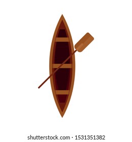 Top view wood boat icon. Flat illustration of top view wood boat vector icon for web design