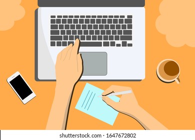 The top view of working office table