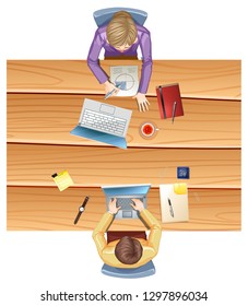 Top view of working table illustration