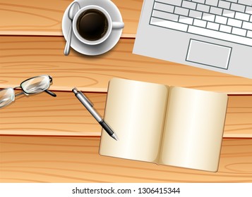 Top view of working table illustration