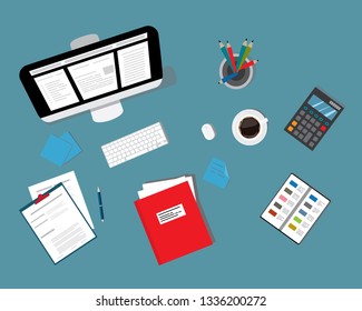 Top view of workplace background