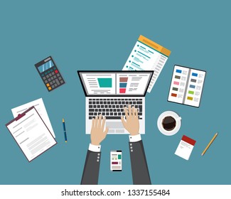 Top view of workplace background