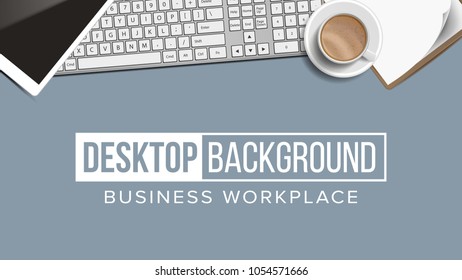 Top View Workplace Background Vector. Development Desk Organization.