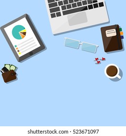 Top view of workplace with copy space. flat design