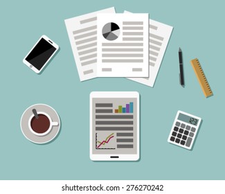 Top view of Workplace. Flat design. Vector Illustration