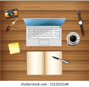 Top view of workspace table illustration