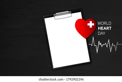 Top view world heart day concept with notepad 