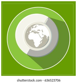 Top view of a world map in a coffee cup. Abstract vector illustration