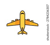 Top view yellow airplane vector icon illustration with airplane aircraft transportation aviation