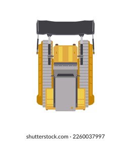 Top view of yellow bulldozer vector illustration. Cartoon drawing of vehicle for construction or building isolated on white background. Construction industry, heavy machinery concept