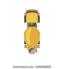 Top view of yellow concrete truck vector illustration. Cartoon drawing of vehicle for construction or building isolated on white background. Construction industry, heavy machinery concept