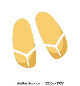 Top view of yellow flip-flops cartoon vector illustration. Cartoon drawing of summer vacation or fashion accessory isolated on white background. Travel, tourism, fashion concept