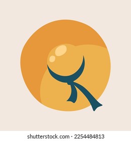 Top view of yellow sun hat with blue ribbon vector illustration. Cartoon drawing of headwear for beach or sunny weather isolated on beige background. Summer, vacation, fashion, accessories concept