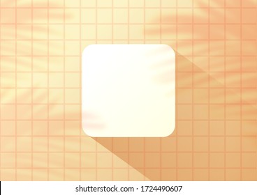 Fondo de azulejos amarillos con hojas de palma para la visualización de productos. Representación de la sesión de fotos de la sala de espectáculos. Fondo del cartel para anunciar el producto.
