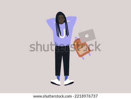 A top view of a young resting African student lying on a floor with hands behind their head