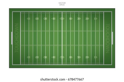 Top views of american football field. Vector green grass pattern for sport background.