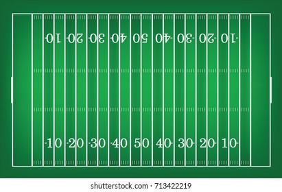 Top views of american football field. Vector green grass pattern for sport background.