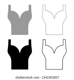 Top wear woman torso sport bra set icon grey black color vector illustration image solid fill outline contour line thin flat style