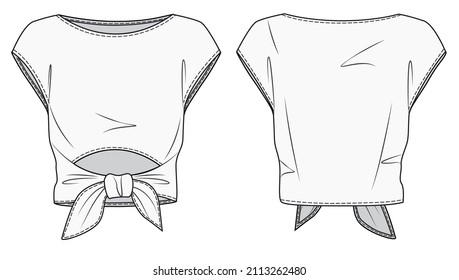 Top for women fashion flat sketch template. Crop top fashion flat  template. T-shirt fashion concept.