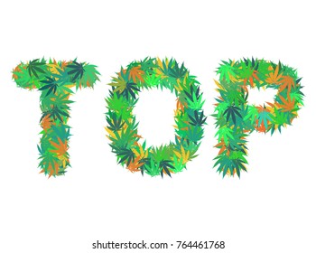 TOP word isolated on the white background made from cannabis leaves