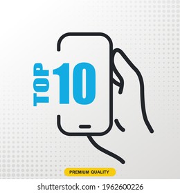 Top10 line icon. With phone and hand icon