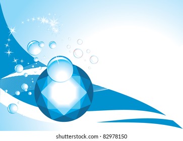 Topaz with drops on the abstract blue background. Vector