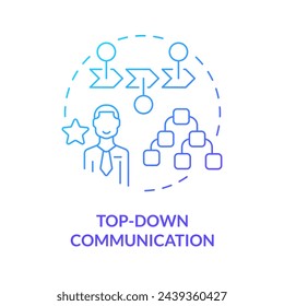 Icono de concepto de gradiente azul de comunicación de amanecer superior. Los líderes comunican estrategias a los subordinados. Ilustración de línea de forma redonda. Idea abstracta. Diseño gráfico. Fácil de usar en material promocional