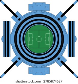 Top-Down Architectural View of a Modern Circular Stadium with Soccer Pitch