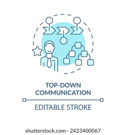 Top-down communication soft blue concept icon. Leaders communicate strategies to subordinates. Round shape line illustration. Abstract idea. Graphic design. Easy to use in promotional material