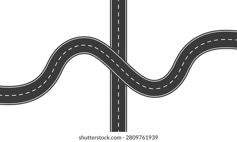 Top-down graphic of a curved road crossing over another.