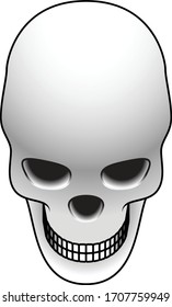 Top-down isometric drawing of a stylized white skull.