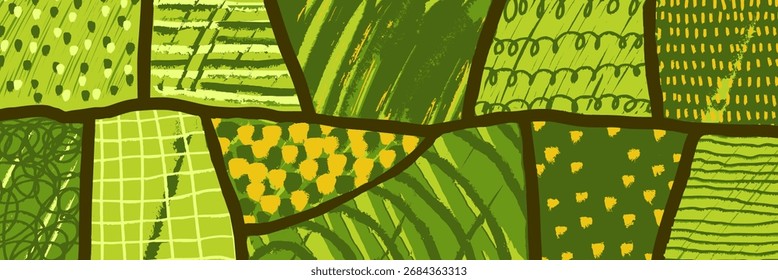 Top-down plantation pattern with wheat fields creates an abstract textured background for agriculture and farm themes.