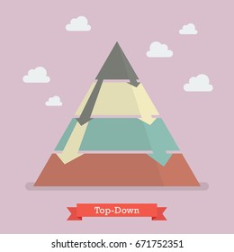 Top-down pyramid business strategy. Vector illustration