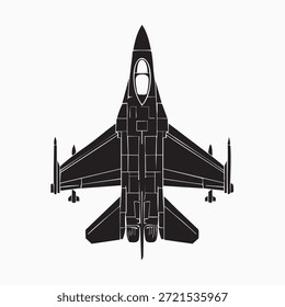 Top-Down Technical Silhouette of Fighter Jet Icon