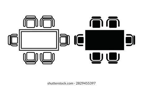 A top-down vector icon set showing a conference table surrounded by chairs. Perfect for floor plans office furniture layouts business meeting apps or professional corporate design projects.