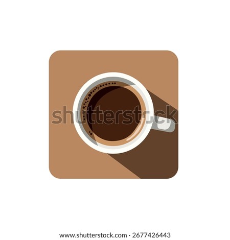 A top-down vector illustration of a coffee cup with a long shadow in a minimalist icon style, representing cafes, morning drinks, and beverages.