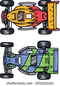 Top-down vector illustrations of RC cars. Perfect for decoration, greeting cards, birthdays and videogames.