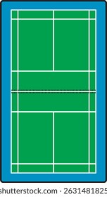 Top-down view of a badminton court layout featuring doubles and singles lines, net placement, and boundary zones. Ideal for sports guides and visual aids.