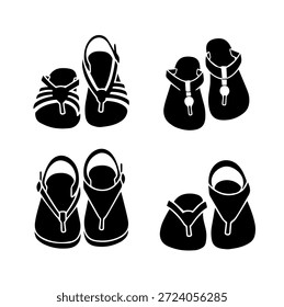 Silhouetten verschiedener Flip-Flops und T-Strap Sandal Styles für Sommerlayouts von oben nach unten