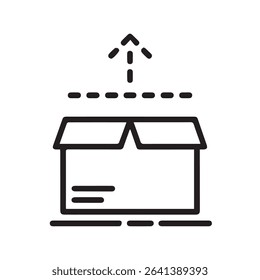 Top-down view vector icon of an open shipping box, ideal for e-commerce, logistics, and delivery applications.  Represents receiving packages, online orders, and supply chain management.