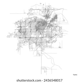 Topeka city map with roads and streets, United States. Vector outline illustration.