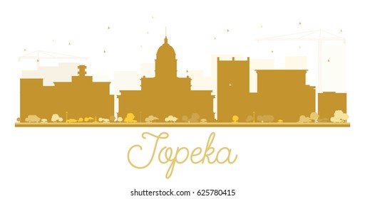 Topeka City skyline golden silhouette. Simple flat concept for tourism presentation, banner, placard or web site. Business travel concept. Cityscape with landmarks.