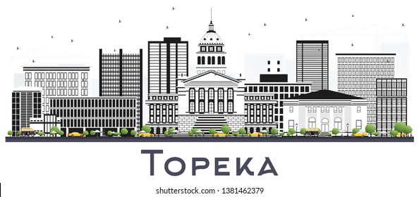 Topeka Kansas City Skyline with Gray Buildings Isolated on White. Vector Illustration. Business Travel and Tourism Concept with Modern Architecture. Topeka USA Cityscape with Landmarks. 