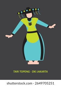 Vector de danza Topeng – Baile tradicional de máscaras javanesas de Indonesia