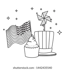 tophat with cupcake and usa flag wind toy