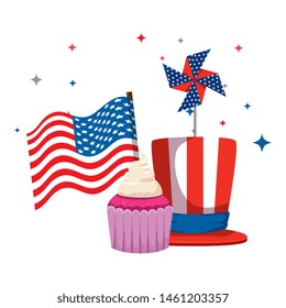 tophat with cupcake and usa flag wind toy