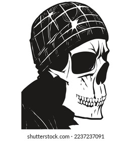 tophat skull vector hand drawn ,black and white clip art
