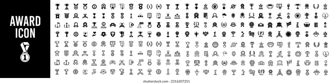 Tophy and awards icons set. Award and winner medal, Victory cup and trophy set reward. Vector illustration