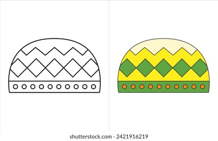 Topi EID mubarak concept, muslim cap icon over white background, line and fill style, vector illustration
