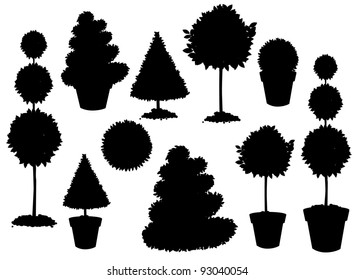 Topiary Silhouette Collection EPS 8 Vector, Grouped For Easy Editing No Open Shapes Or Paths.